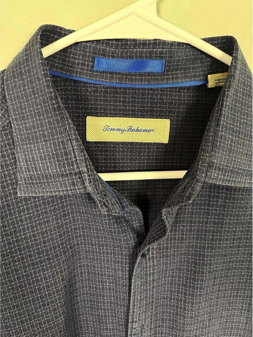 Tommy Bahama Blue Micro‎ Check Button Up Shirt Men’s - Picture 2 of 4